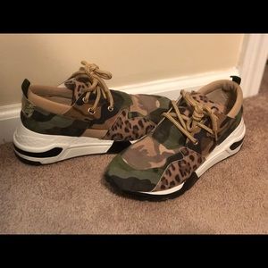 Steve Madden camo and leopard wedge cliff sneakers